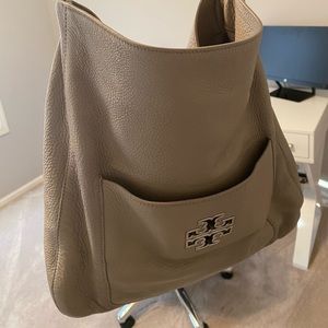 Britten Leather Hobo Bag, French Gray